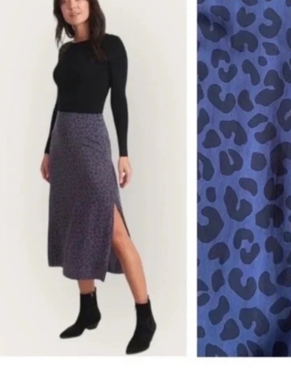 Marine Layer Ryan Slip Midi Skirt Navy Blue Black Cheetah Animal Print Slit-4